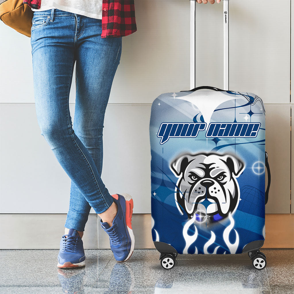 Personalized Canterbury Bankstown Bulldogs Luggage Cover Y2K Grunge Aesthetic With Cyber Flames and Starburst Graphics
