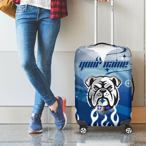 Personalized Canterbury Bankstown Bulldogs Luggage Cover Y2K Grunge Aesthetic With Cyber Flames and Starburst Graphics
