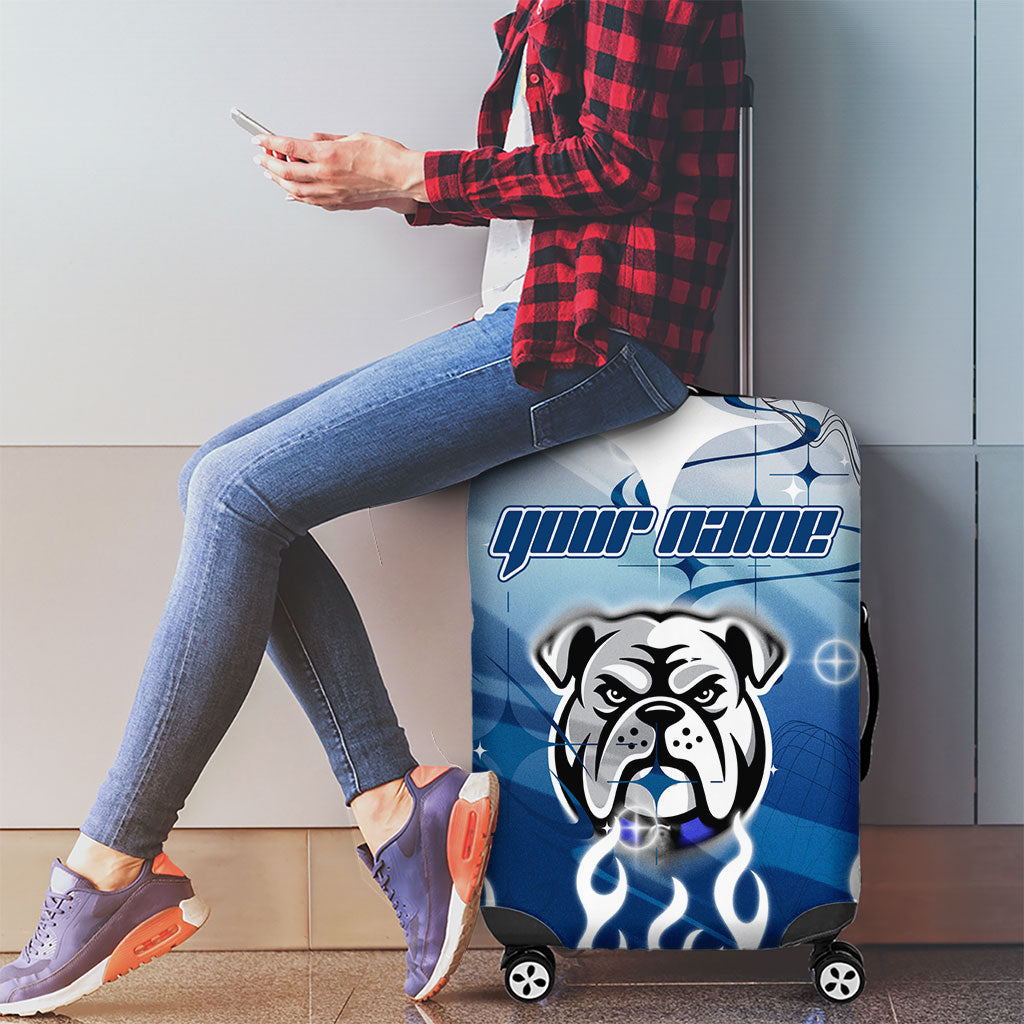 Personalized Canterbury Bankstown Bulldogs Luggage Cover Y2K Grunge Aesthetic With Cyber Flames and Starburst Graphics