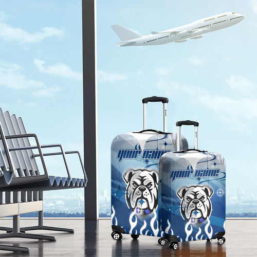 Personalized Canterbury Bankstown Bulldogs Luggage Cover Y2K Grunge Aesthetic With Cyber Flames and Starburst Graphics