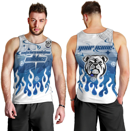 Personalized Canterbury Bankstown Bulldogs Men Tank Top Y2K Grunge Aesthetic With Cyber Flames and Starburst Graphics