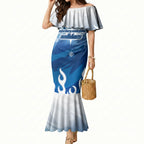 Personalized Canterbury Bankstown Bulldogs Mermaid Dress Y2K Grunge Aesthetic With Cyber Flames and Starburst Graphics