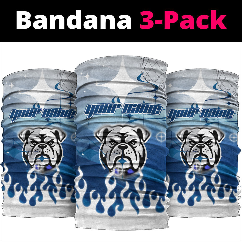 Personalized Canterbury Bankstown Bulldogs Neck Gaiter Y2K Grunge Aesthetic With Cyber Flames and Starburst Graphics