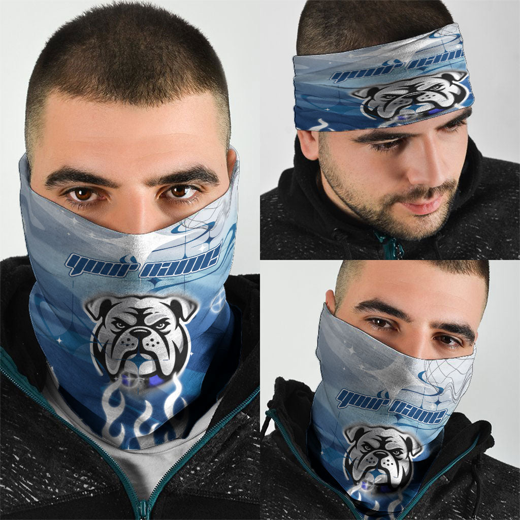 Personalized Canterbury Bankstown Bulldogs Neck Gaiter Y2K Grunge Aesthetic With Cyber Flames and Starburst Graphics