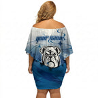 Personalized Canterbury Bankstown Bulldogs Off Shoulder Short Dress Y2K Grunge Aesthetic With Cyber Flames and Starburst Graphics