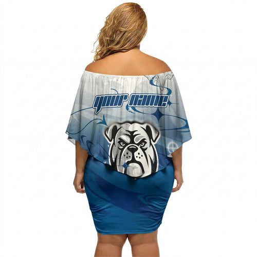 Personalized Canterbury Bankstown Bulldogs Off Shoulder Short Dress Y2K Grunge Aesthetic With Cyber Flames and Starburst Graphics