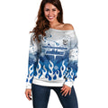 Personalized Canterbury Bankstown Bulldogs Off Shoulder Sweater Y2K Grunge Aesthetic With Cyber Flames and Starburst Graphics