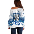 Personalized Canterbury Bankstown Bulldogs Off Shoulder Sweater Y2K Grunge Aesthetic With Cyber Flames and Starburst Graphics