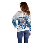 Personalized Canterbury Bankstown Bulldogs Off Shoulder Sweater Y2K Grunge Aesthetic With Cyber Flames and Starburst Graphics