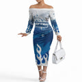 Personalized Canterbury Bankstown Bulldogs Off The Shoulder Long Sleeve Dress Y2K Grunge Aesthetic With Cyber Flames and Starburst Graphics