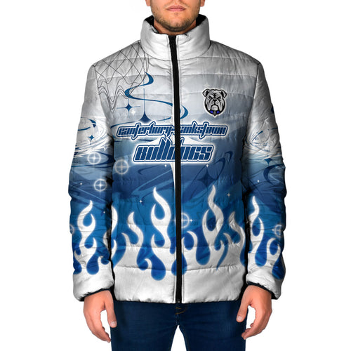 Personalized Canterbury Bankstown Bulldogs Padded Jacket Y2K Grunge Aesthetic With Cyber Flames and Starburst Graphics