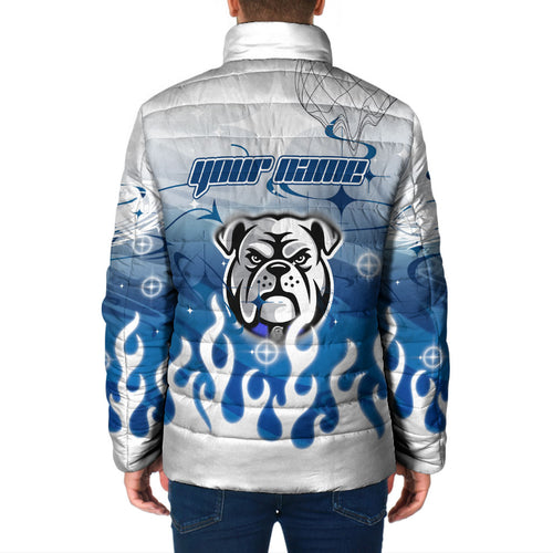 Personalized Canterbury Bankstown Bulldogs Padded Jacket Y2K Grunge Aesthetic With Cyber Flames and Starburst Graphics