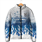 Personalized Canterbury Bankstown Bulldogs Padded Jacket Y2K Grunge Aesthetic With Cyber Flames and Starburst Graphics