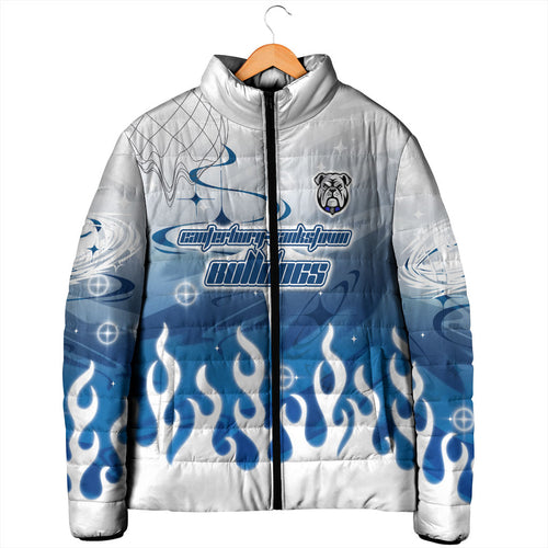 Personalized Canterbury Bankstown Bulldogs Padded Jacket Y2K Grunge Aesthetic With Cyber Flames and Starburst Graphics
