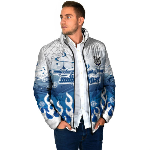 Personalized Canterbury Bankstown Bulldogs Padded Jacket Y2K Grunge Aesthetic With Cyber Flames and Starburst Graphics