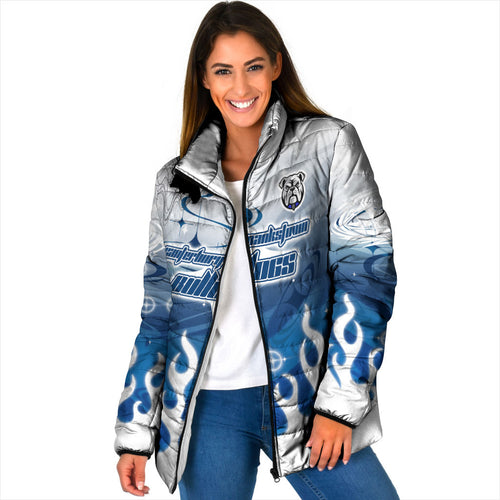 Personalized Canterbury Bankstown Bulldogs Padded Jacket Y2K Grunge Aesthetic With Cyber Flames and Starburst Graphics