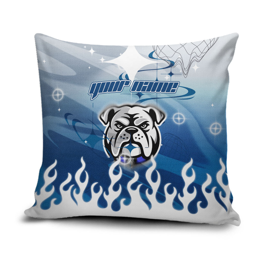 Personalized Canterbury Bankstown Bulldogs Pillow Cover Y2K Grunge Aesthetic With Cyber Flames and Starburst Graphics