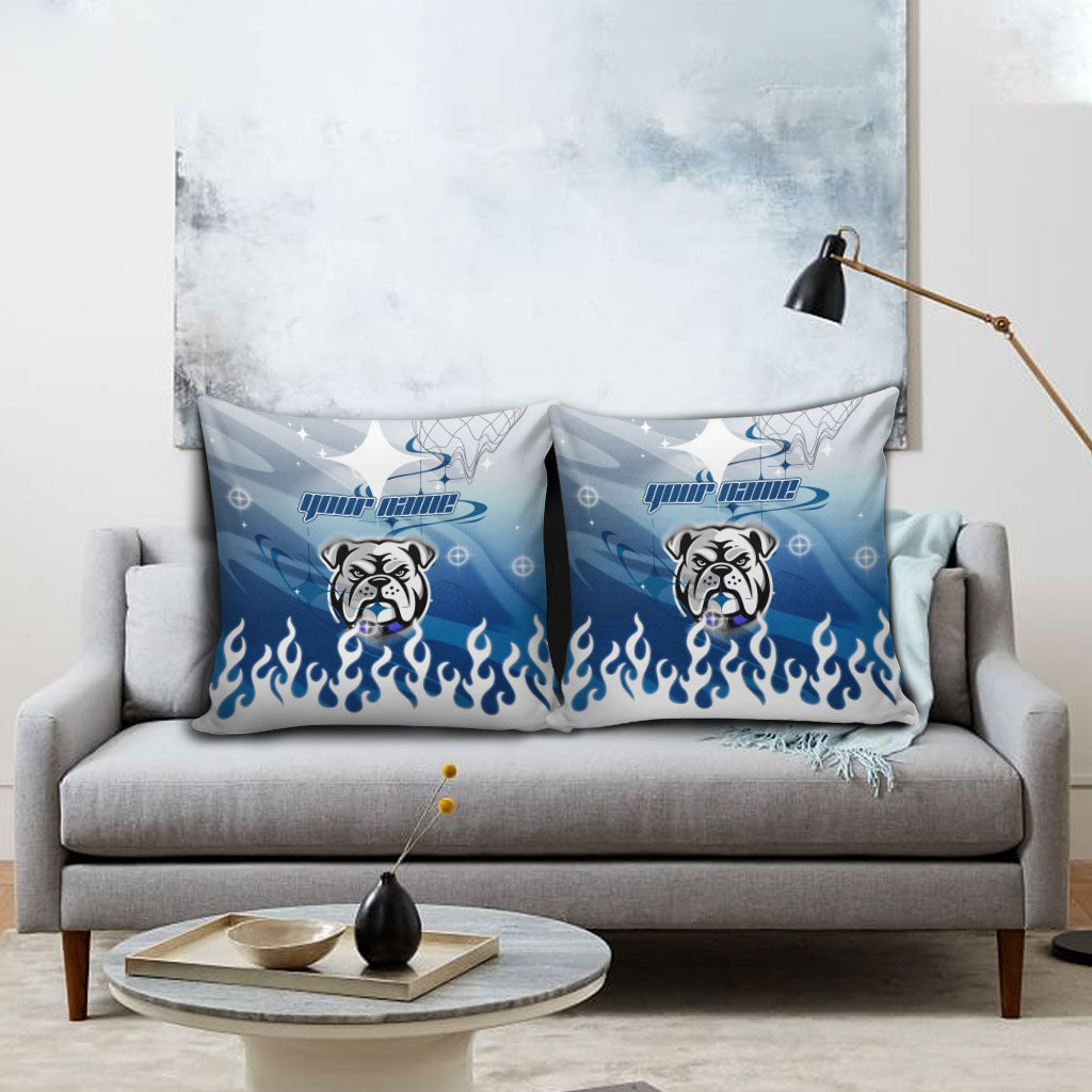 Personalized Canterbury Bankstown Bulldogs Pillow Cover Y2K Grunge Aesthetic With Cyber Flames and Starburst Graphics