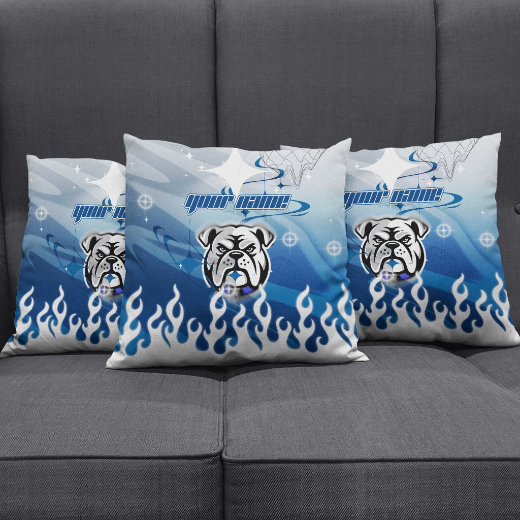 Personalized Canterbury Bankstown Bulldogs Pillow Cover Y2K Grunge Aesthetic With Cyber Flames and Starburst Graphics