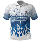 Personalized Canterbury Bankstown Bulldogs Polo Shirt Y2K Grunge Aesthetic With Cyber Flames and Starburst Graphics