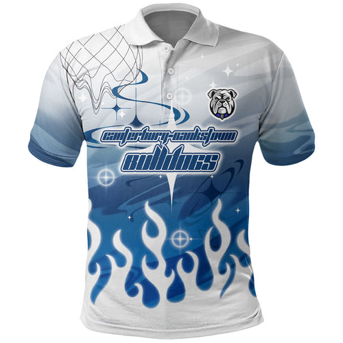 Personalized Canterbury Bankstown Bulldogs Polo Shirt Y2K Grunge Aesthetic With Cyber Flames and Starburst Graphics