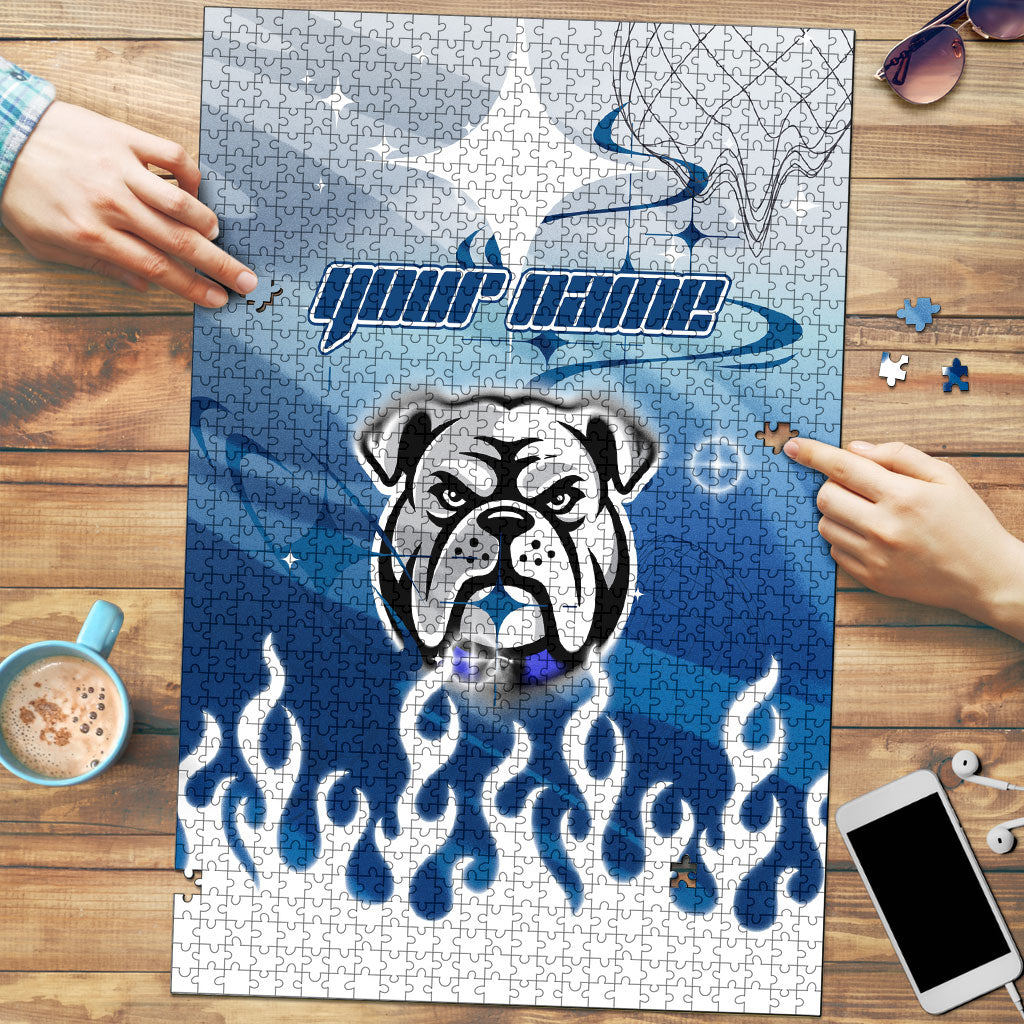 Personalized Canterbury Bankstown Bulldogs Puzzle Y2K Grunge Aesthetic With Cyber Flames and Starburst Graphics