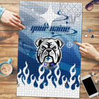 Personalized Canterbury Bankstown Bulldogs Puzzle Y2K Grunge Aesthetic With Cyber Flames and Starburst Graphics
