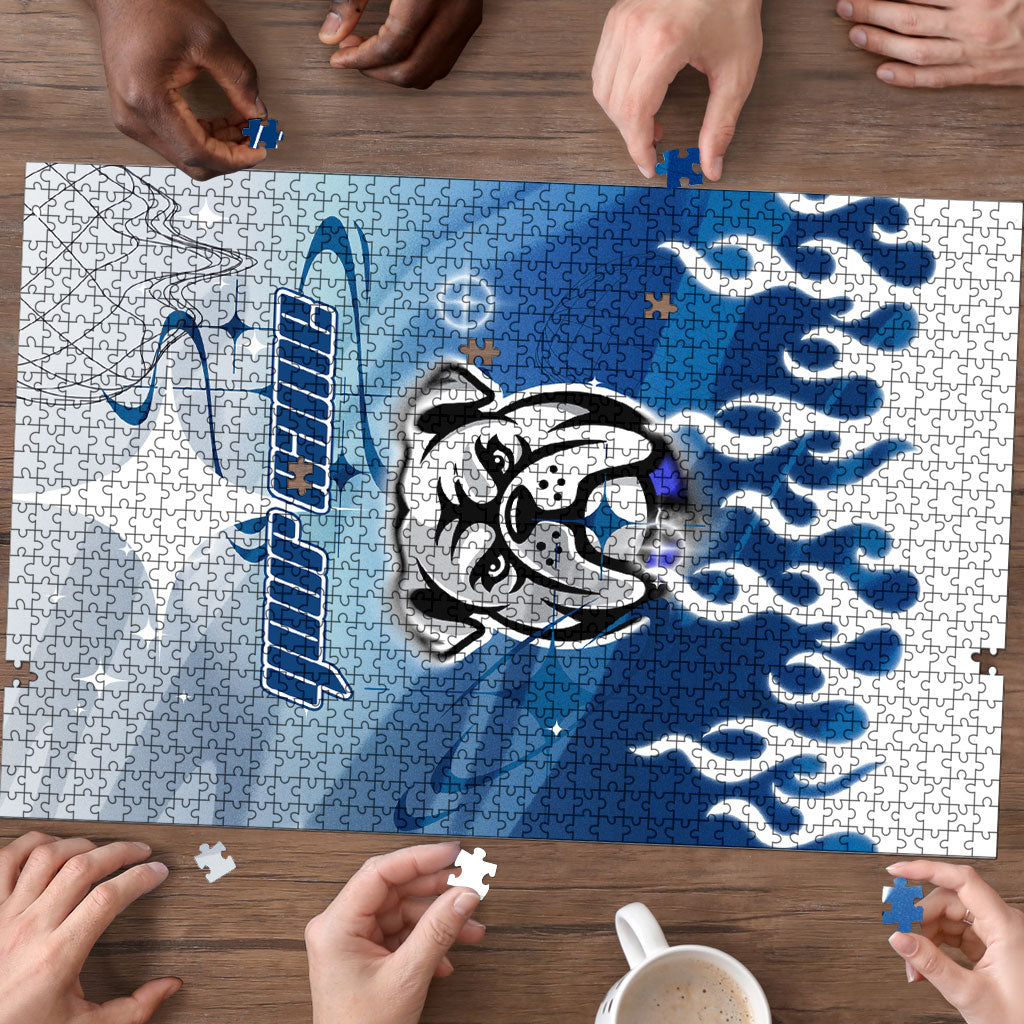 Personalized Canterbury Bankstown Bulldogs Puzzle Y2K Grunge Aesthetic With Cyber Flames and Starburst Graphics