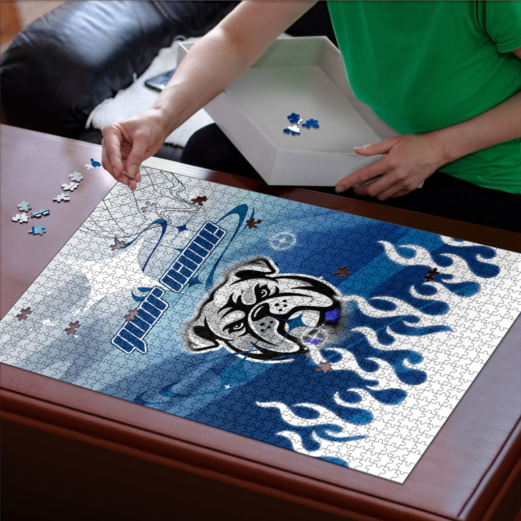 Personalized Canterbury Bankstown Bulldogs Puzzle Y2K Grunge Aesthetic With Cyber Flames and Starburst Graphics