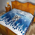 Personalized Canterbury Bankstown Bulldogs Quilt Y2K Grunge Aesthetic With Cyber Flames and Starburst Graphics