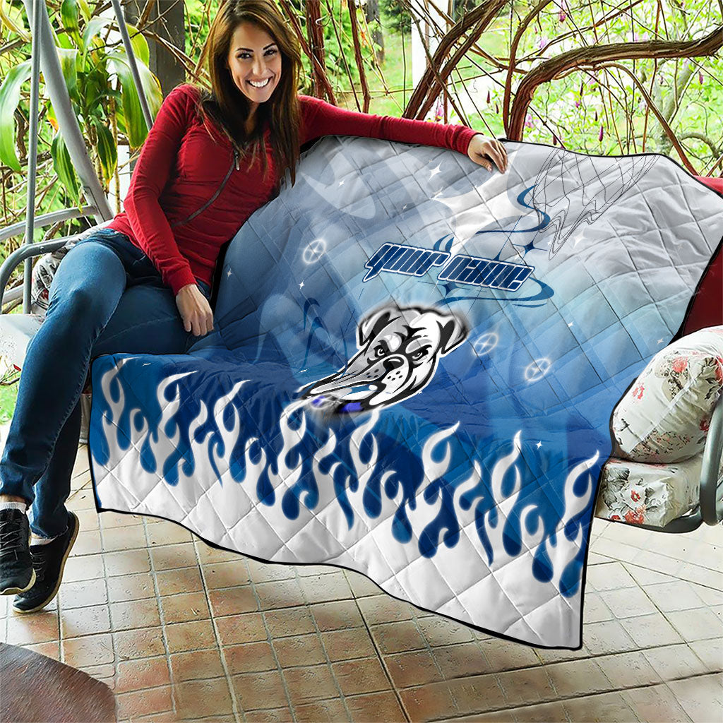 Personalized Canterbury Bankstown Bulldogs Quilt Y2K Grunge Aesthetic With Cyber Flames and Starburst Graphics