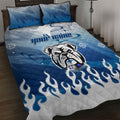 Personalized Canterbury Bankstown Bulldogs Quilt Bed Set Y2K Grunge Aesthetic With Cyber Flames and Starburst Graphics
