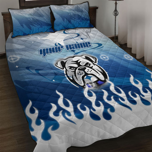 Personalized Canterbury Bankstown Bulldogs Quilt Bed Set Y2K Grunge Aesthetic With Cyber Flames and Starburst Graphics