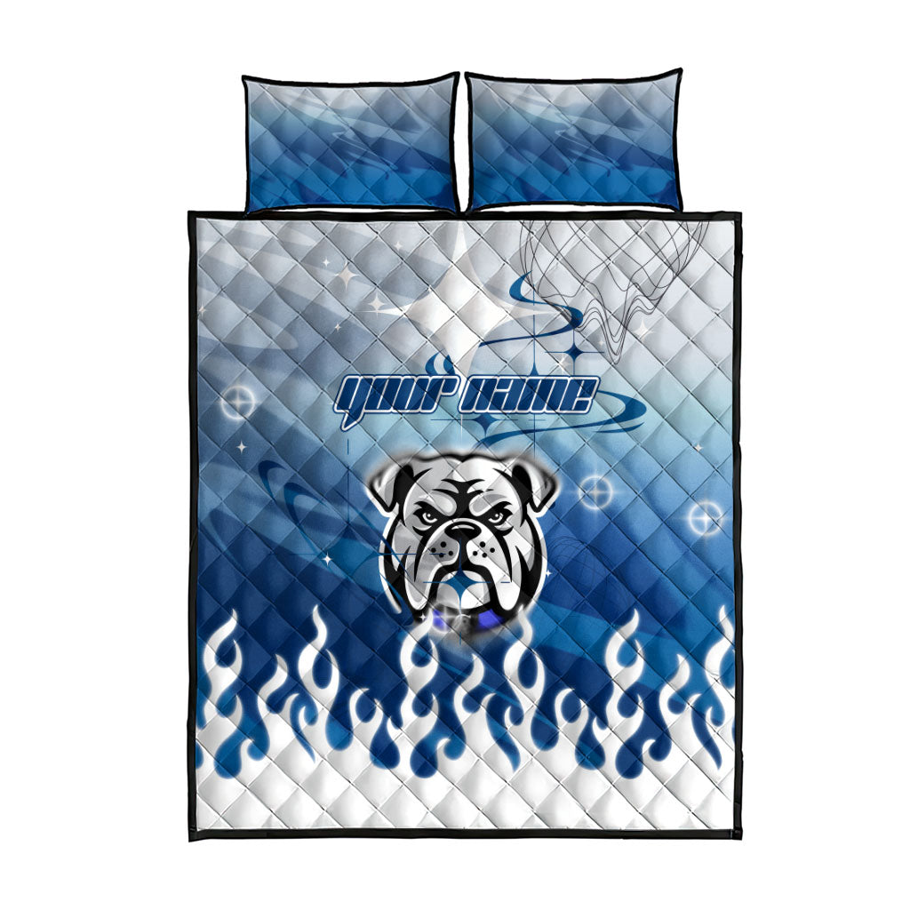 Personalized Canterbury Bankstown Bulldogs Quilt Bed Set Y2K Grunge Aesthetic With Cyber Flames and Starburst Graphics