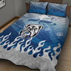 Personalized Canterbury Bankstown Bulldogs Quilt Bed Set Y2K Grunge Aesthetic With Cyber Flames and Starburst Graphics