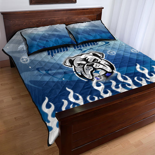 Personalized Canterbury Bankstown Bulldogs Quilt Bed Set Y2K Grunge Aesthetic With Cyber Flames and Starburst Graphics