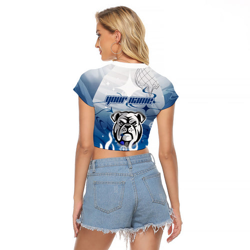 Personalized Canterbury Bankstown Bulldogs Raglan Cropped T Shirt Y2K Grunge Aesthetic With Cyber Flames and Starburst Graphics