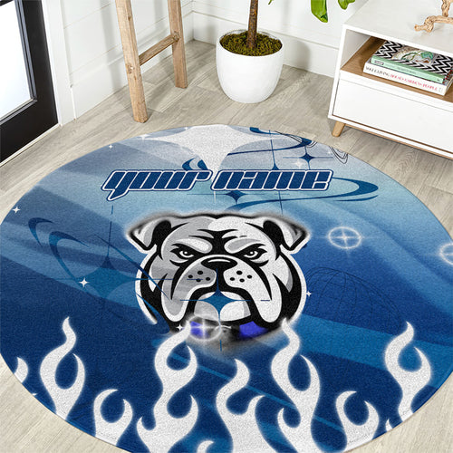 Personalized Canterbury Bankstown Bulldogs Round Carpet Y2K Grunge Aesthetic With Cyber Flames and Starburst Graphics