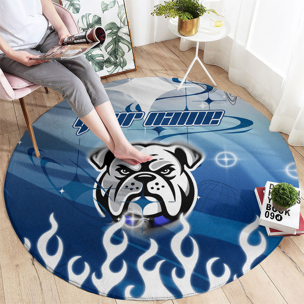 Personalized Canterbury Bankstown Bulldogs Round Carpet Y2K Grunge Aesthetic With Cyber Flames and Starburst Graphics