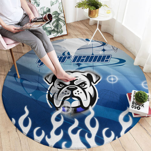 Personalized Canterbury Bankstown Bulldogs Round Carpet Y2K Grunge Aesthetic With Cyber Flames and Starburst Graphics