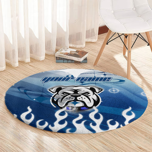 Personalized Canterbury Bankstown Bulldogs Round Carpet Y2K Grunge Aesthetic With Cyber Flames and Starburst Graphics