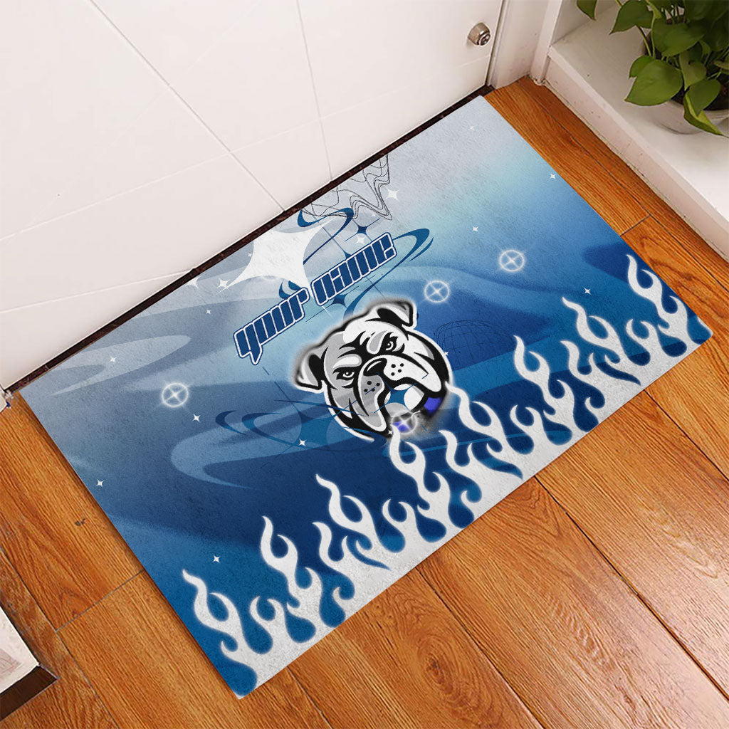 Personalized Canterbury Bankstown Bulldogs Rubber Doormat Y2K Grunge Aesthetic With Cyber Flames and Starburst Graphics