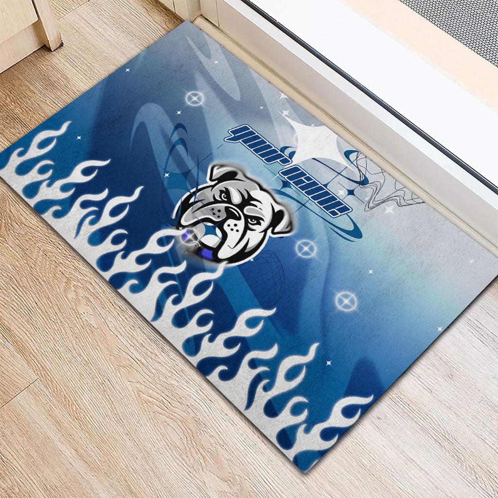 Personalized Canterbury Bankstown Bulldogs Rubber Doormat Y2K Grunge Aesthetic With Cyber Flames and Starburst Graphics