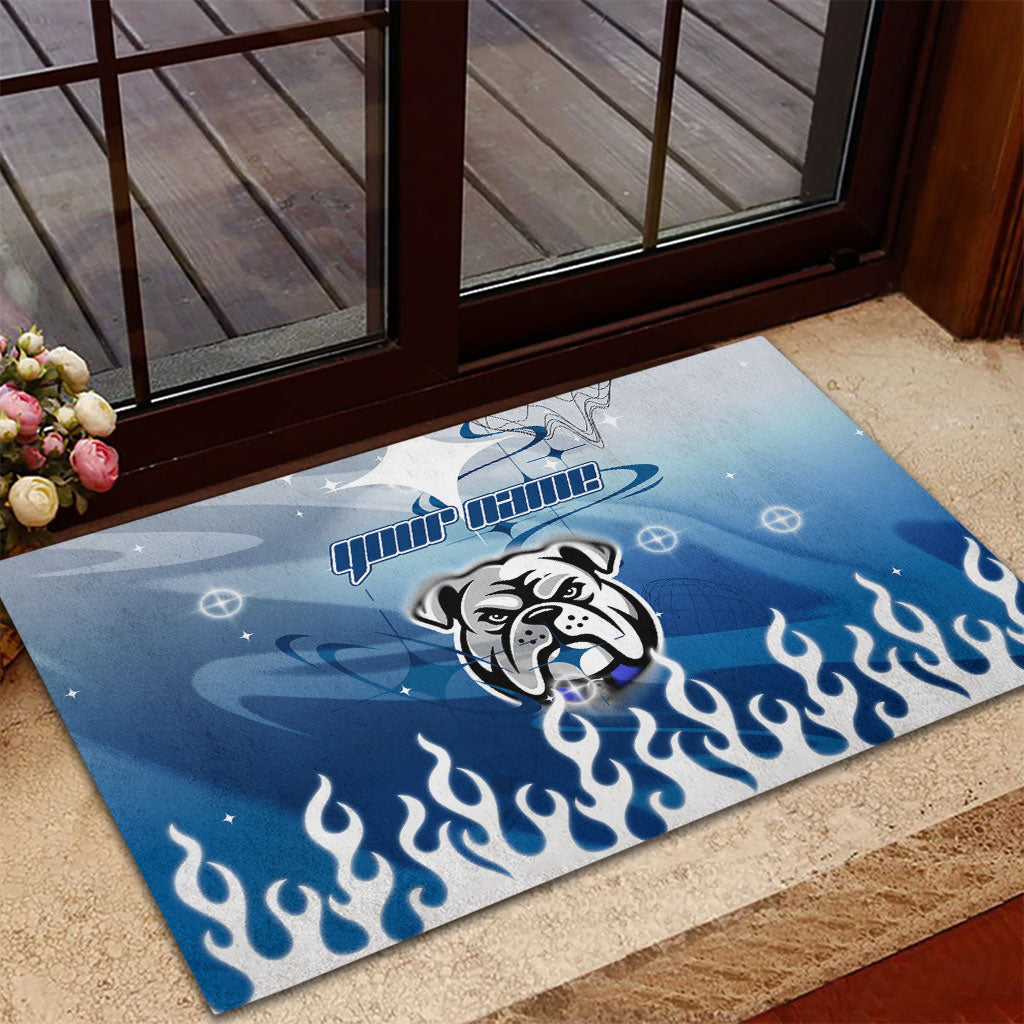 Personalized Canterbury Bankstown Bulldogs Rubber Doormat Y2K Grunge Aesthetic With Cyber Flames and Starburst Graphics