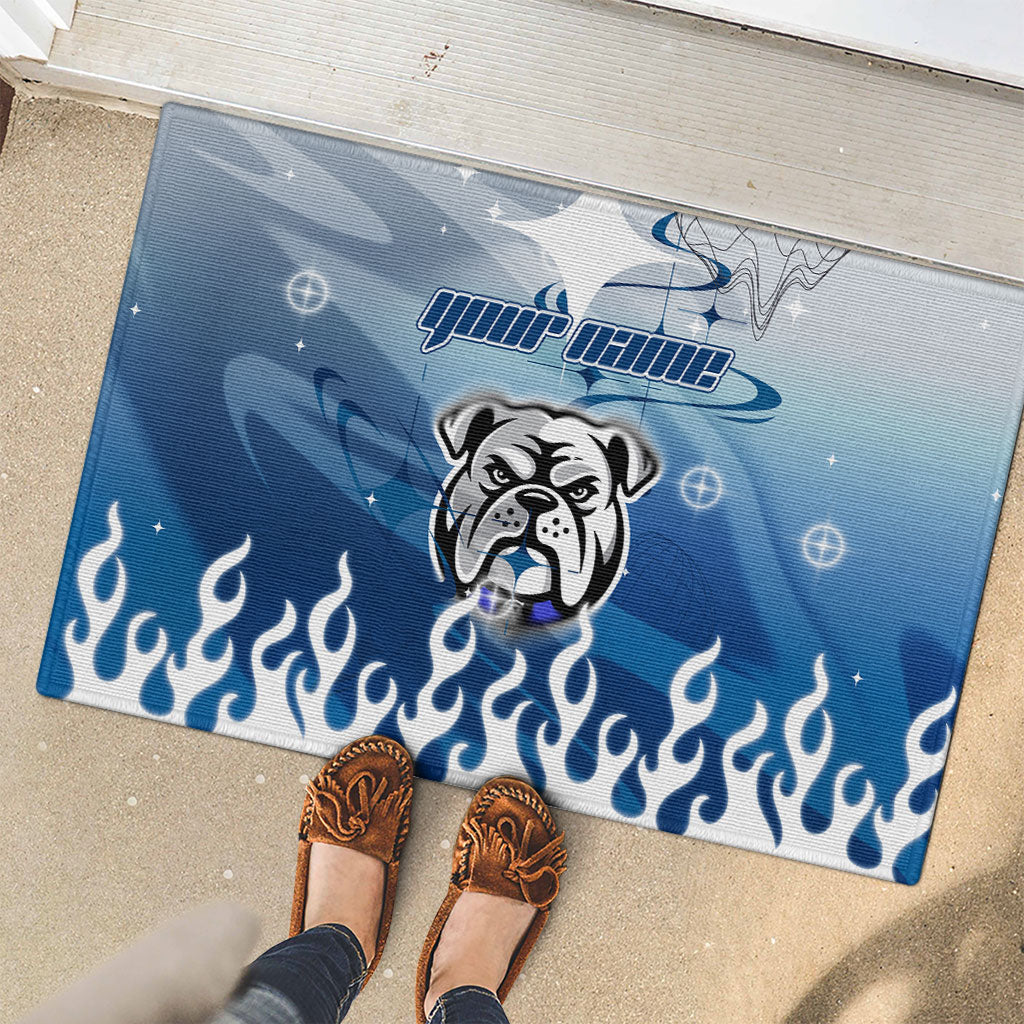 Personalized Canterbury Bankstown Bulldogs Rubber Doormat Y2K Grunge Aesthetic With Cyber Flames and Starburst Graphics