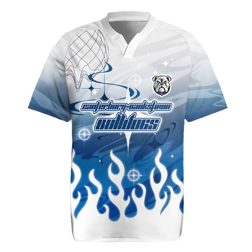 Personalized Canterbury Bankstown Bulldogs Rugby Jersey Y2K Grunge Aesthetic With Cyber Flames and Starburst Graphics
