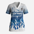 Personalized Canterbury Bankstown Bulldogs Scrub Top Y2K Grunge Aesthetic With Cyber Flames and Starburst Graphics