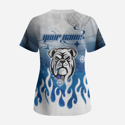 Personalized Canterbury Bankstown Bulldogs Scrub Top Y2K Grunge Aesthetic With Cyber Flames and Starburst Graphics