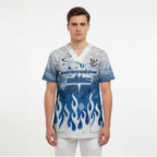 Personalized Canterbury Bankstown Bulldogs Scrub Top Y2K Grunge Aesthetic With Cyber Flames and Starburst Graphics