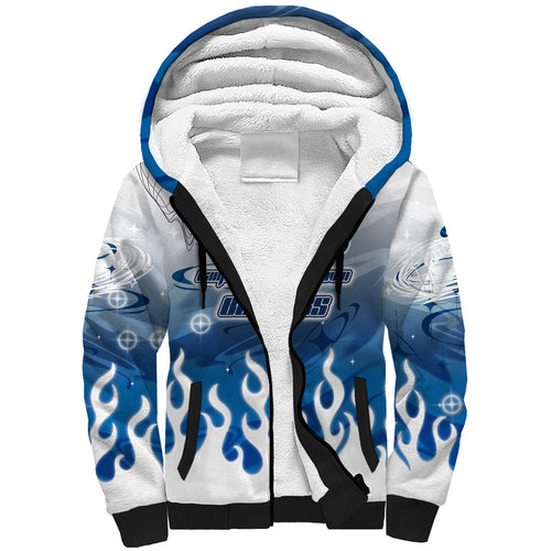 Personalized Canterbury Bankstown Bulldogs Sherpa Hoodie Y2K Grunge Aesthetic With Cyber Flames and Starburst Graphics